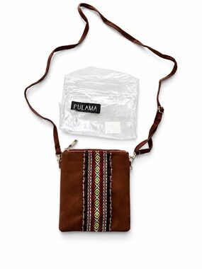 PULAMA Boho Crossbody Bag Brown Faux Suede Southwestern Embroidered Adjustable S